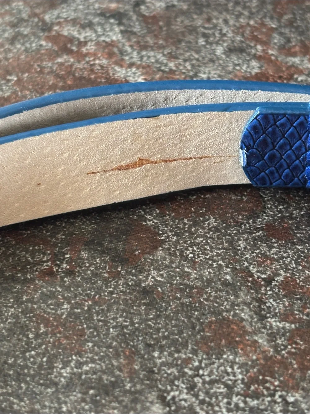White House Black Market Blue Leather Belt with Silver Chain-Link Hardware